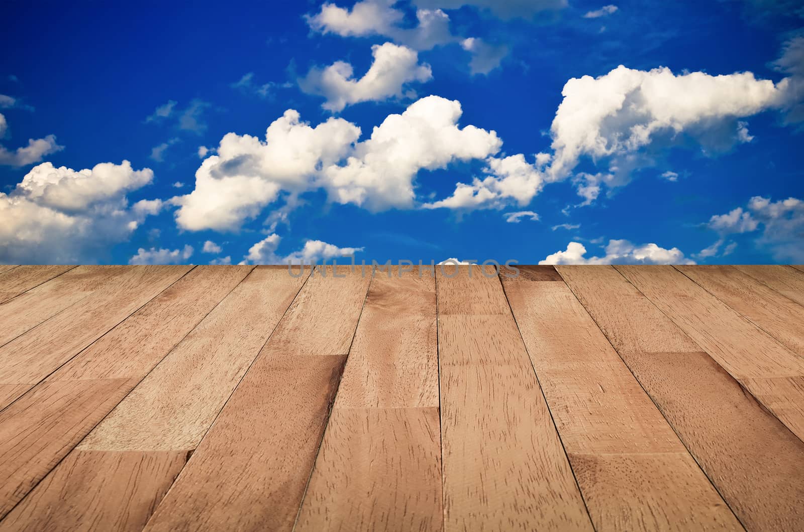 Sky background with with wooden planks