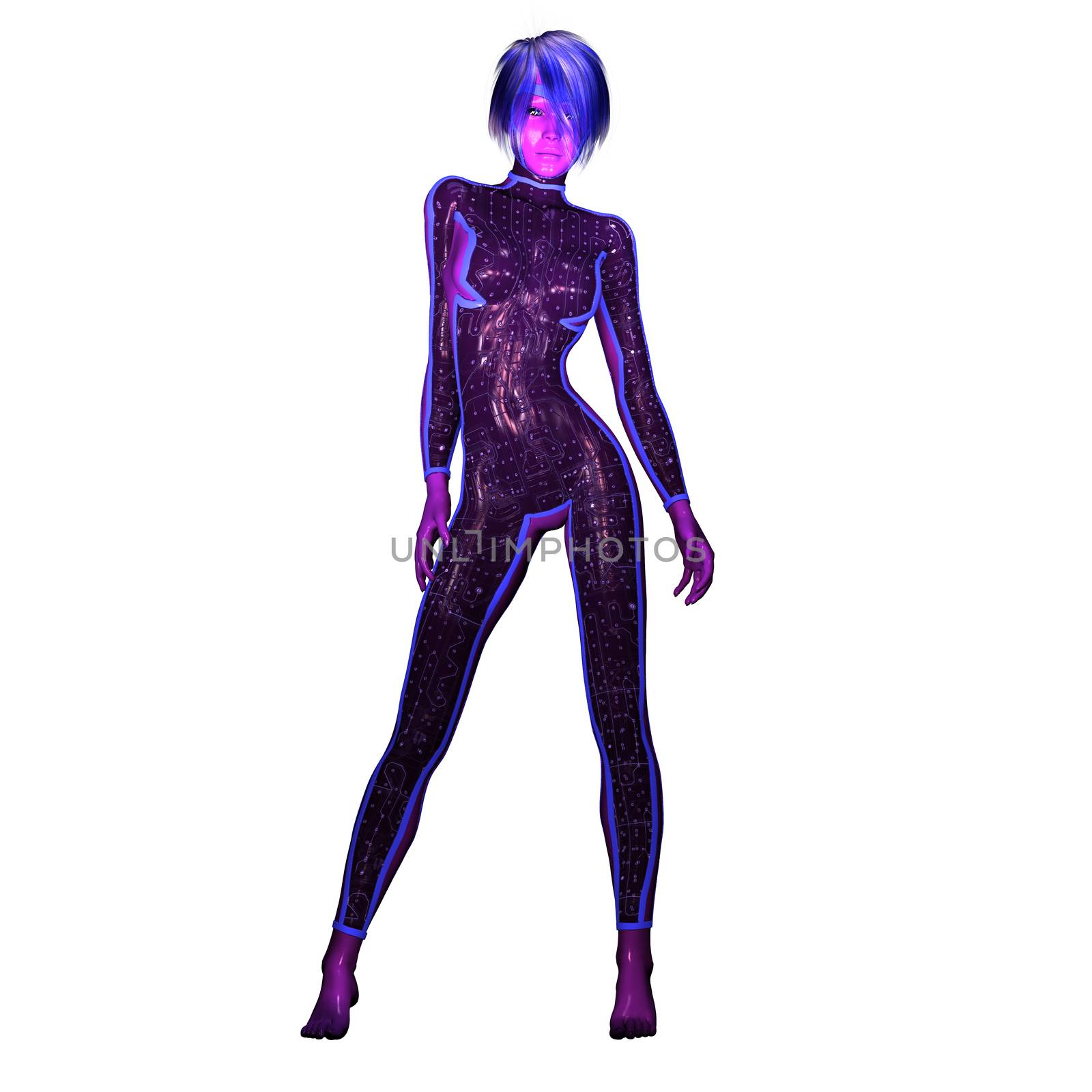 Digital 3D Illustration of a Science Fiction Female; Cutout on white Background