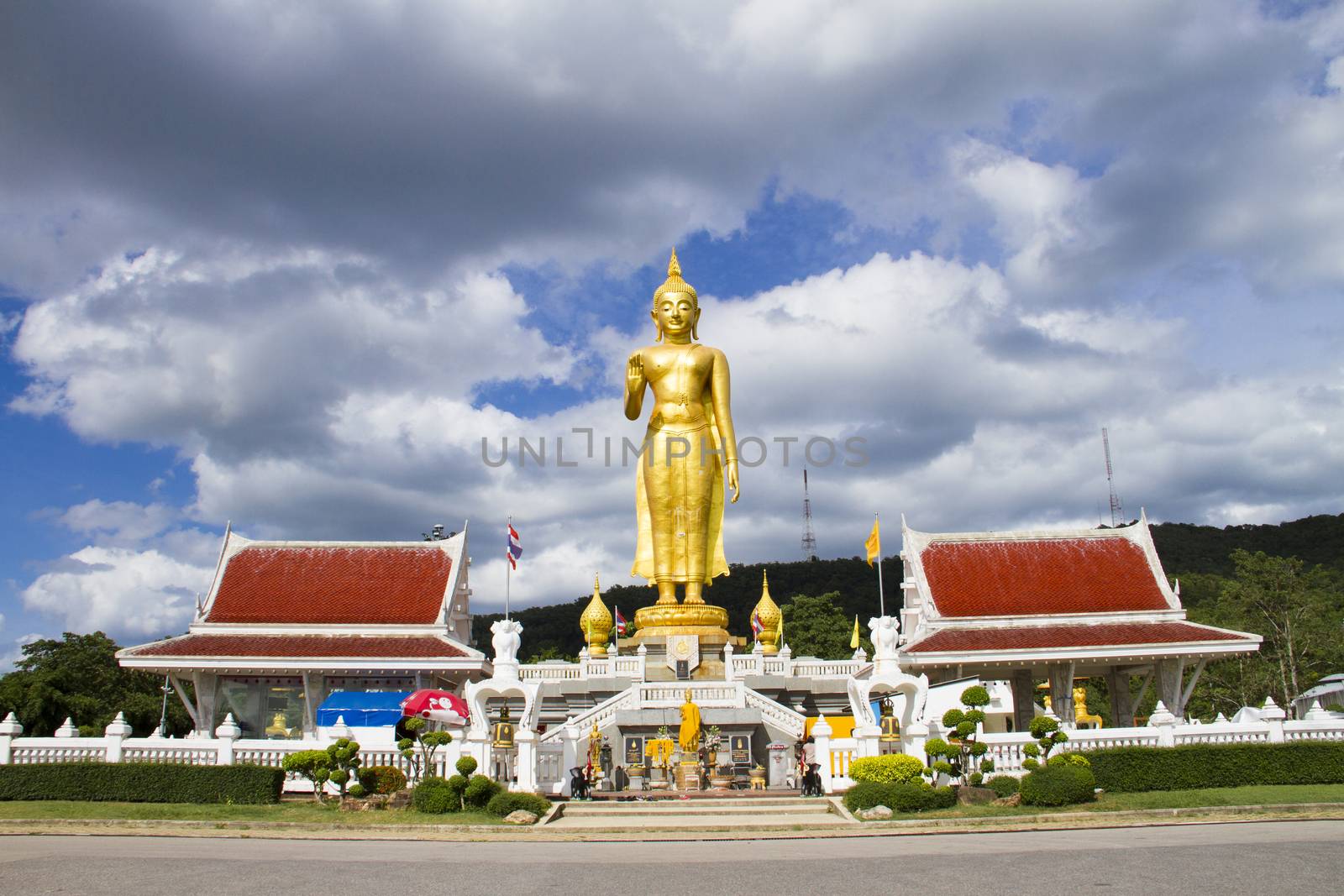Phra buddha mongkhon maharaj; The largest standing buddha Statue in southem region. Hatyai Songkhla Thailand.
