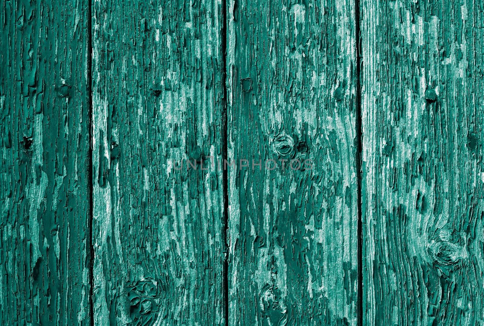 Background of Turquoise Old  Peeling Wood Board closeup. Vertical View