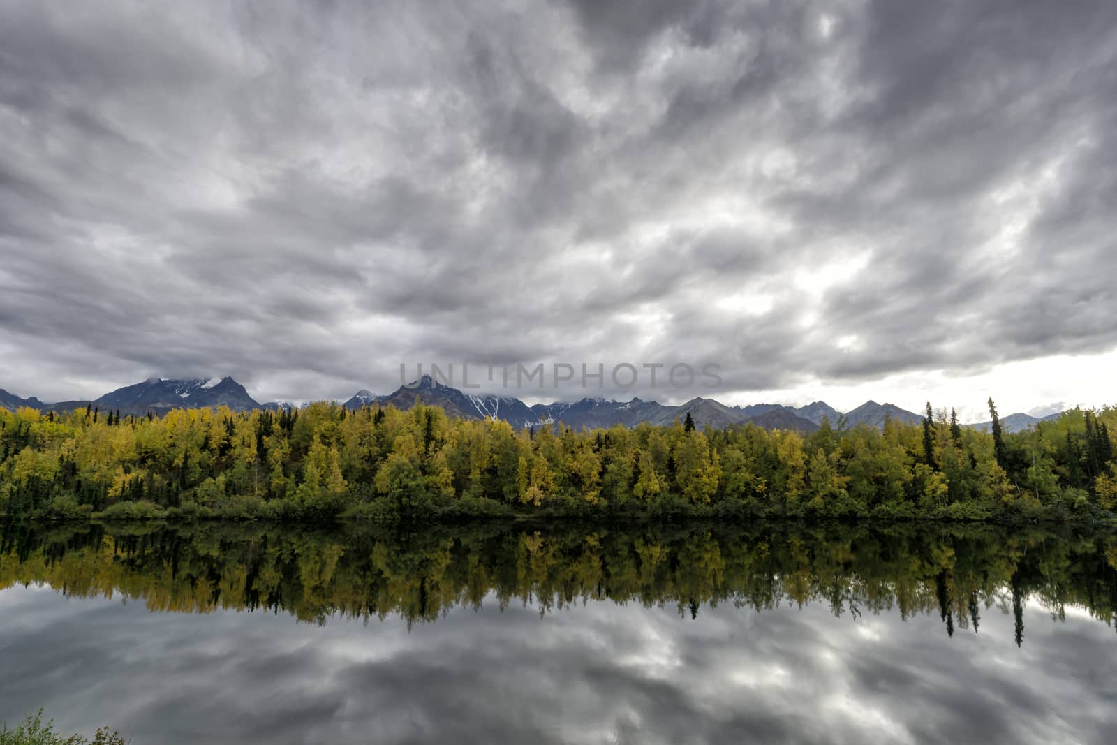 Alaska Autumn - Aspen Forest Lake Reflection by leieng