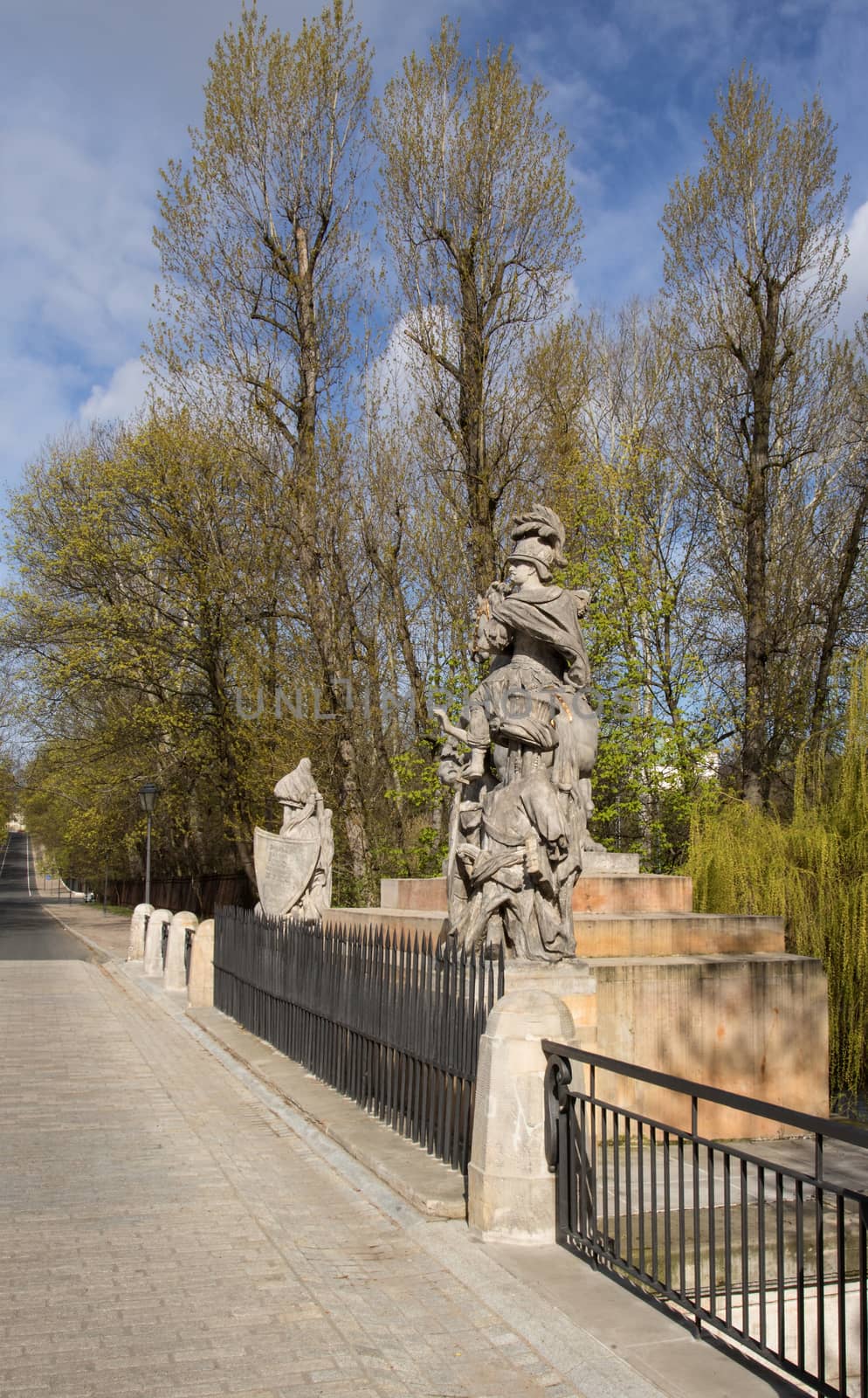 Poland,Warsaw.Statue of King John III Sobieski in Warsaw near Lazienki Royal Park.Sculpture carved by Francis Pinck placed opposite the Palace Lazienki on Agricola Street, designed by Andrew Le Brun.Vertical view from right side.Photo was taken in April 2015