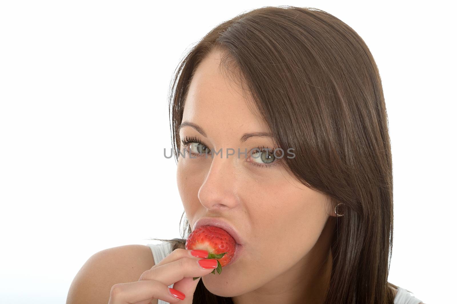 Attractive Healthy Happy Young Woman Holding a Bowl of Fresh Ripe Juicy Strawberries