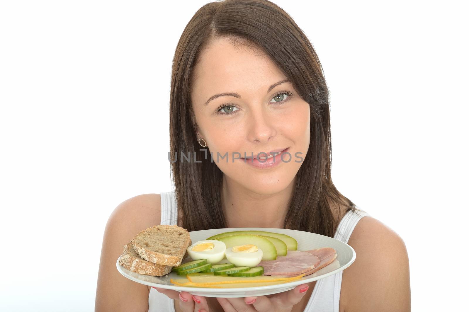 Healthy Happy Young Woman Holding a Plate of Norwegian or Scandi by Whiteboxmedia