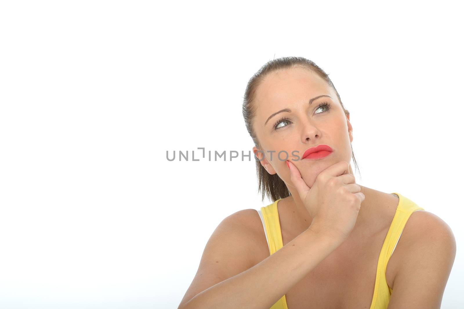 Portrait of a Young Woman Thinking or Pondering a Problem by Whiteboxmedia