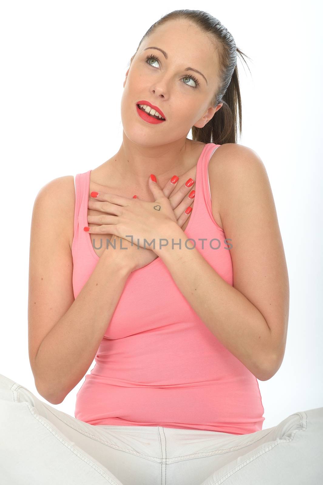 Portrait of a Happy Romantic Young Woman Relaxing and Thoughtful In Love