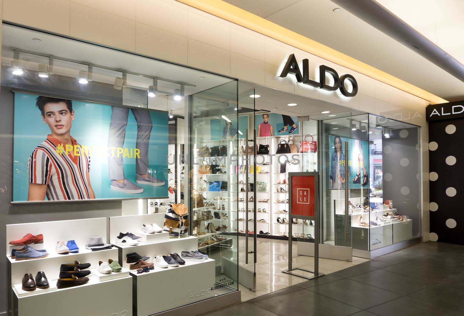 HOLLYWOOD, CA/USA - APRIL 18, 2015: Aldo retail store exterior. The ALDO Group is a Canadian corporation that owns and operates a chain of shoe and accessory stores.