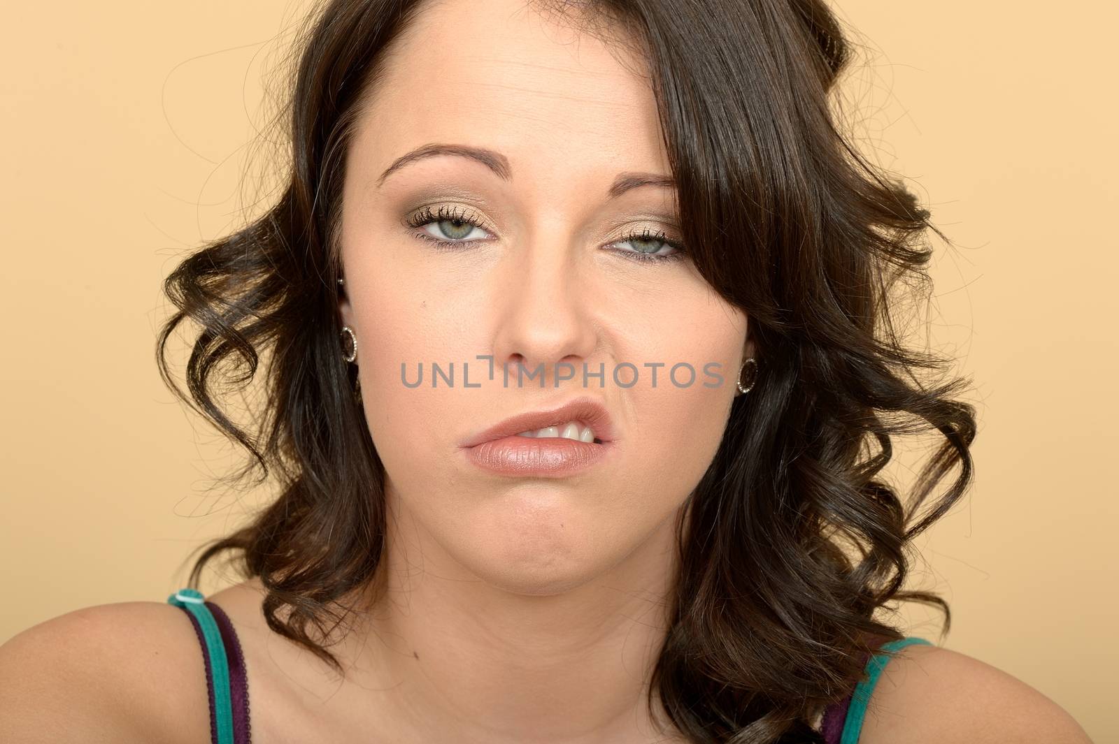 Stressed Moody Attractive Young Woman Close Up Portrait