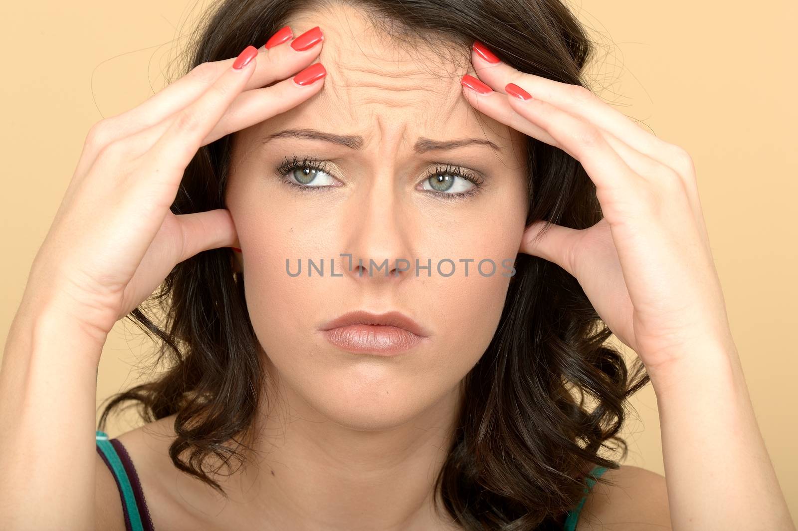 Stressed Moody Attractive Young Woman Close Up Portrait