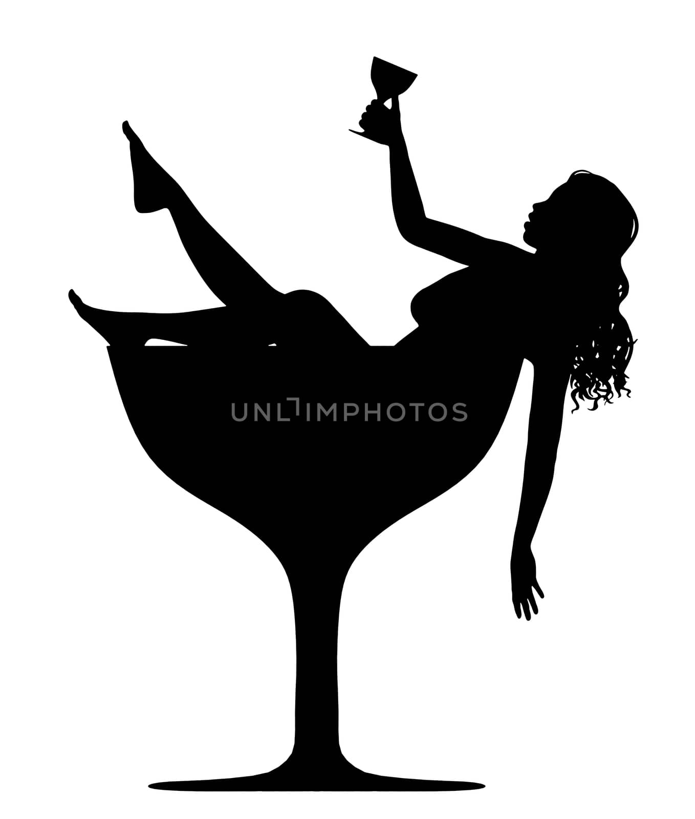 Illustration of a woman sitting in a glass holding a drink