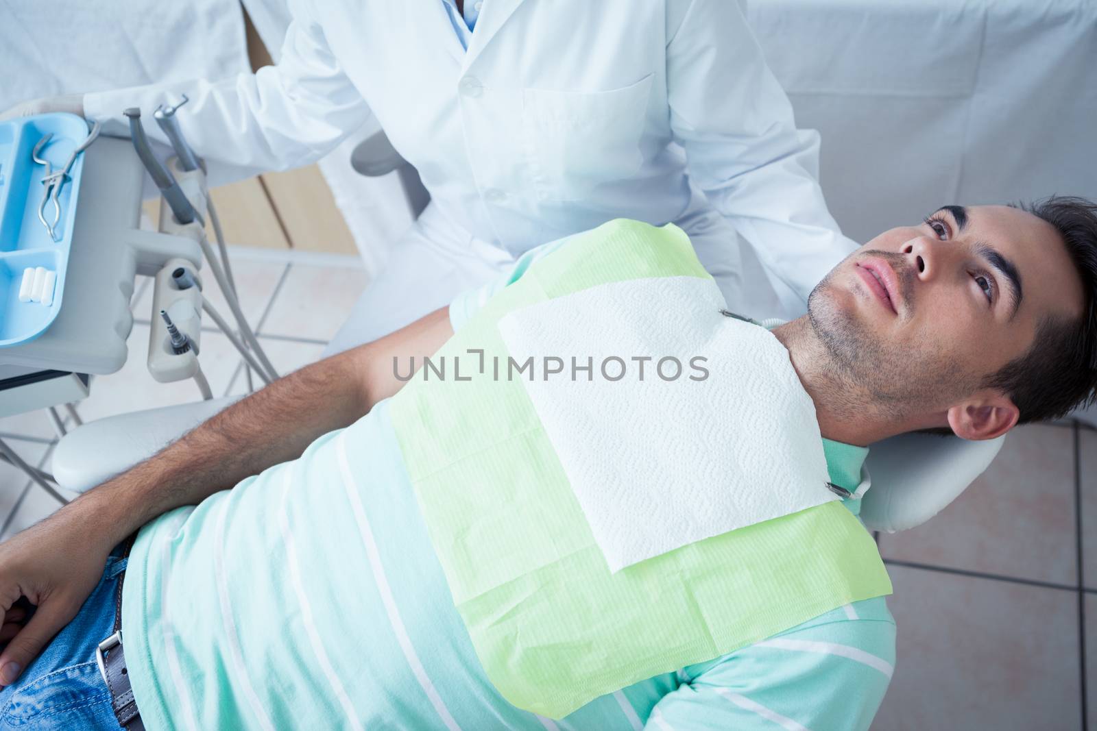 High angle view of man waiting for a dental exam 