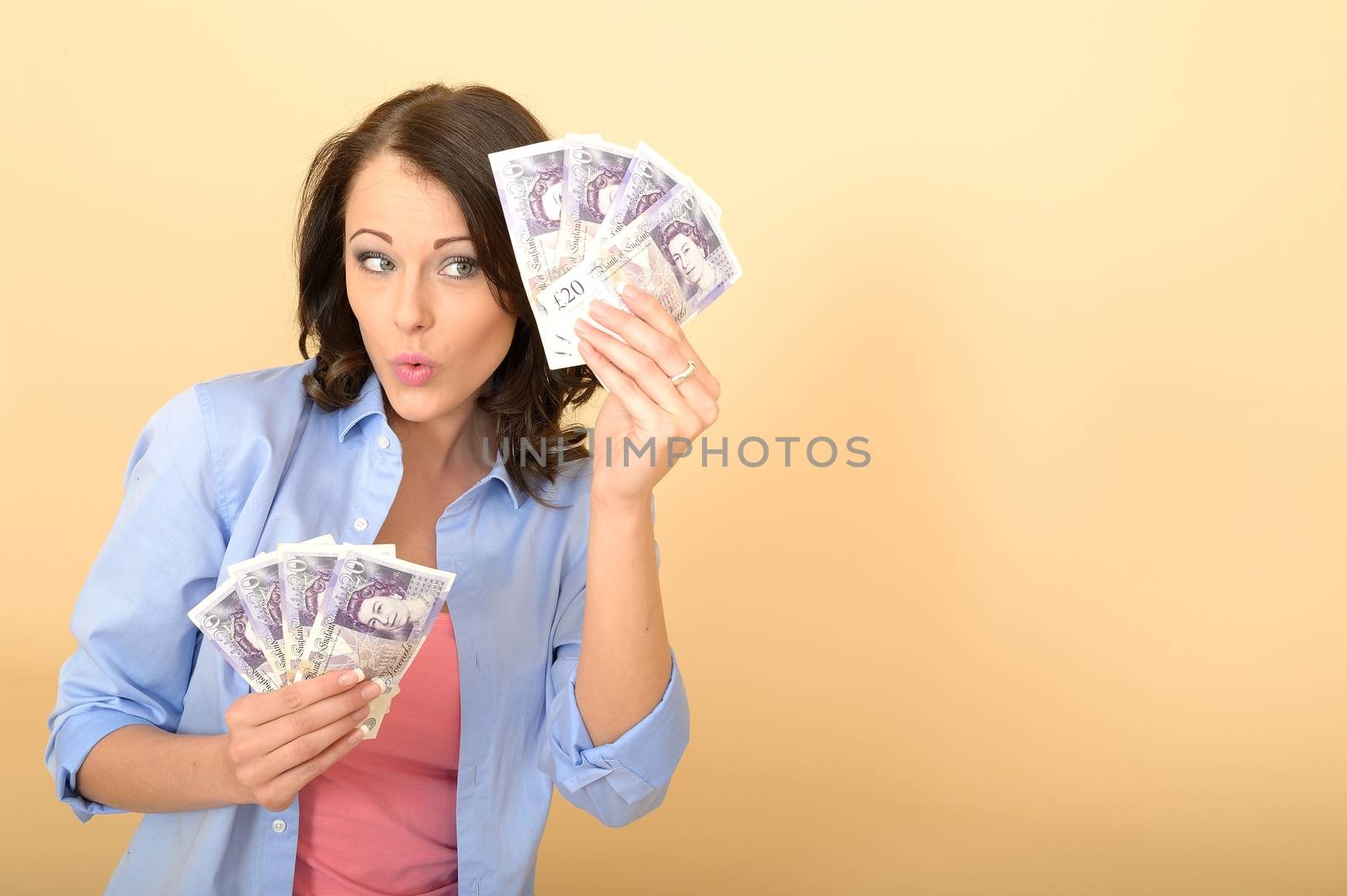 Attractive Young Happy Woman Holding Money Looking Pleased and Delighted Sitting on The Floor