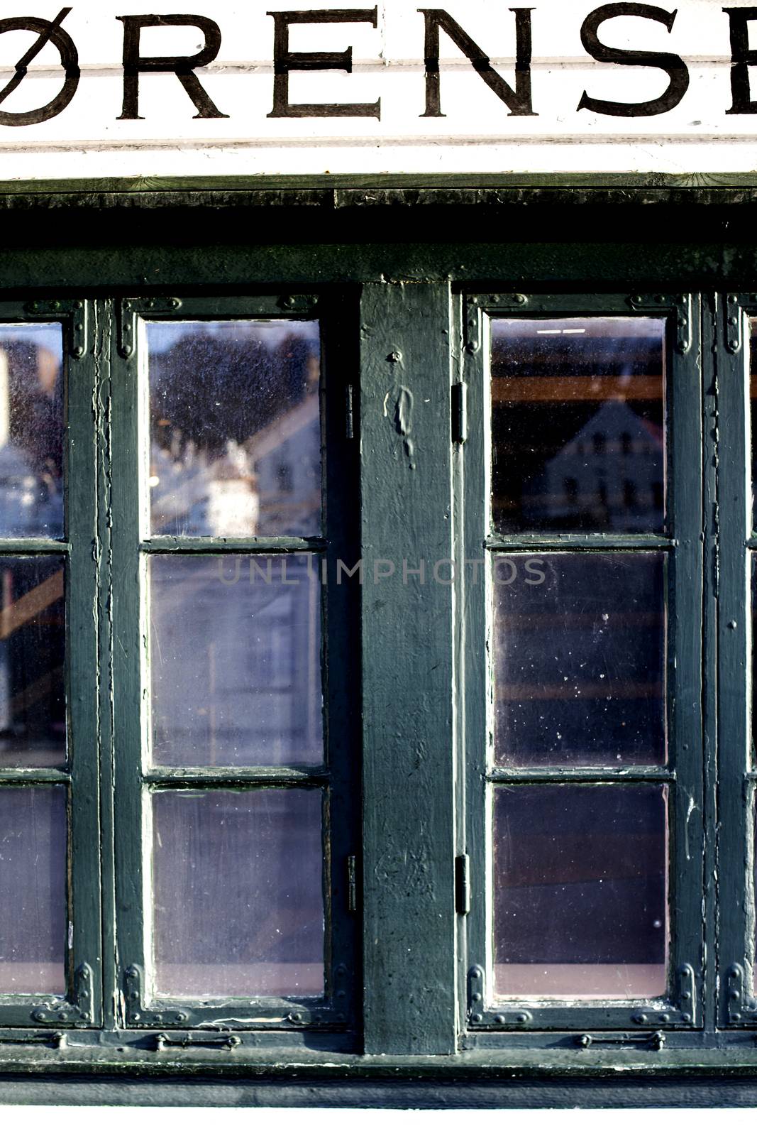Green Shop Window Frame With Flaking Paint Old Town Stavanger Norway