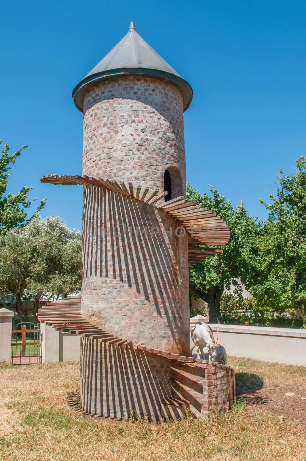 PAARL, SOUTH AFRICA - DECEMBER 11, 2014:  Goat tower on a farm near Paarl, one of only a few on earth