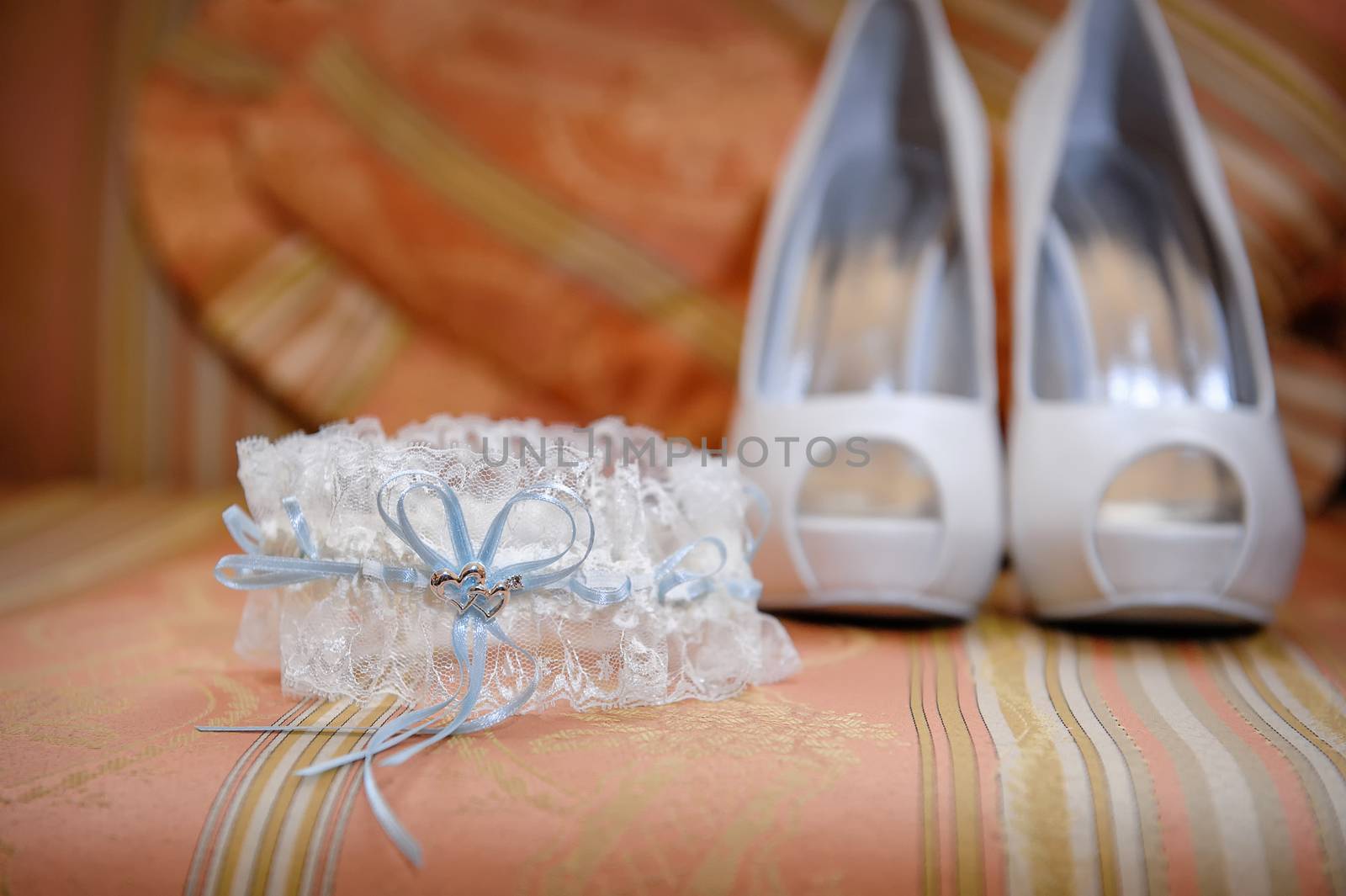 wedding accessories and bridal shoes on the table