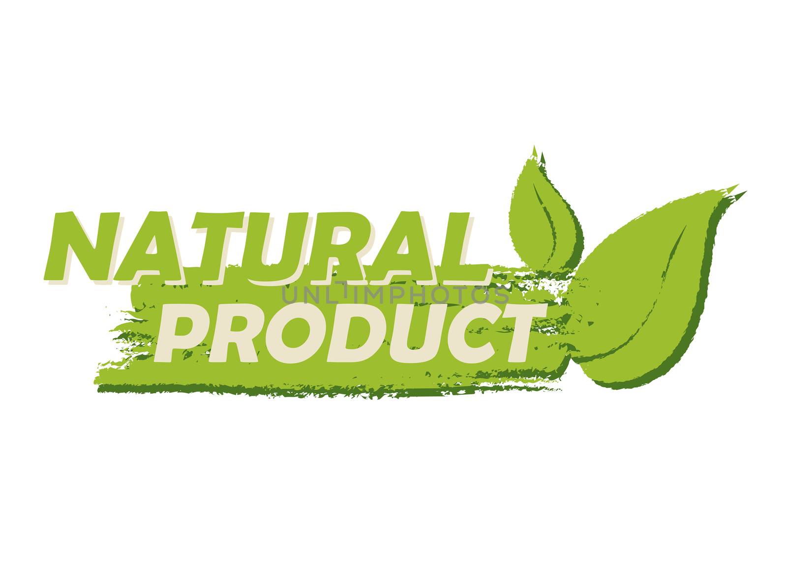 natural product with leaf sign, green drawn label by marinini