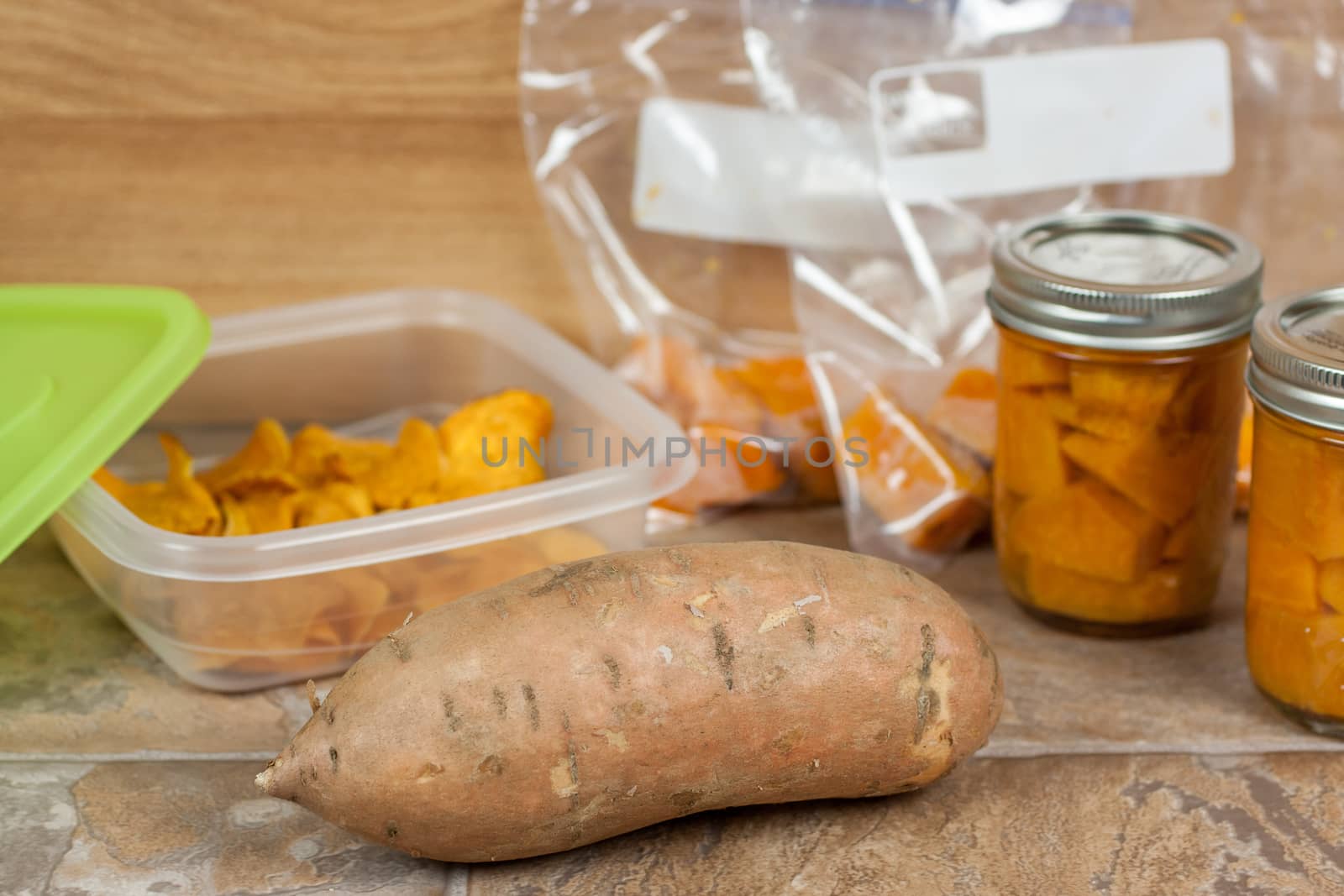 Sweet potatoes canned, dried, and ready for the freezer.