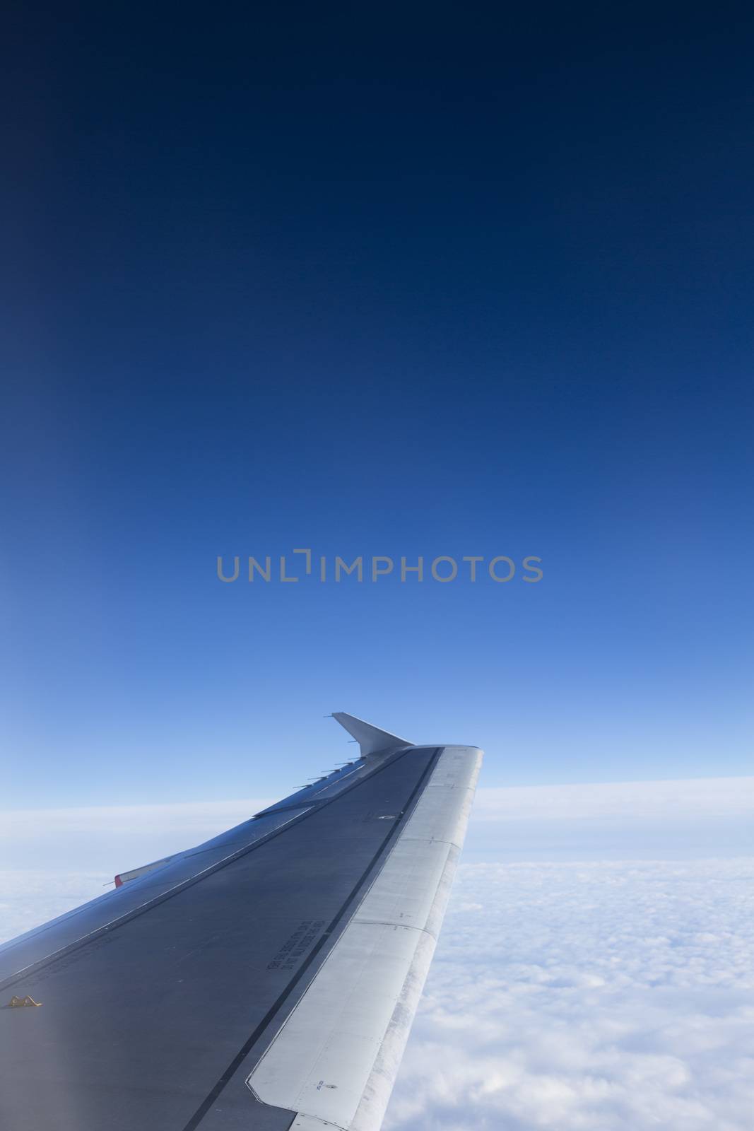 Airbus A320 Wing Against Blue Sky and Clouds  by Whiteboxmedia