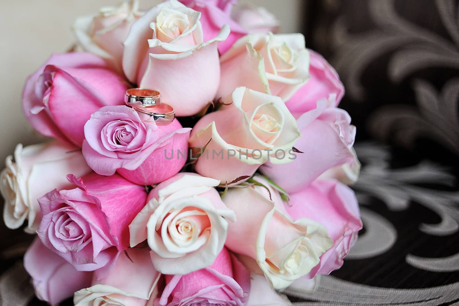 bridal bouquet of white and pink roses
