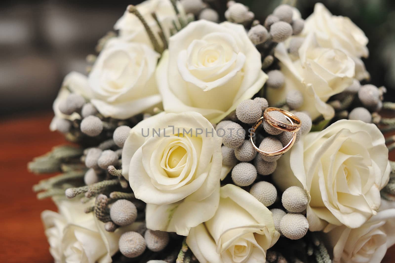 bridal bouquet of white roses.