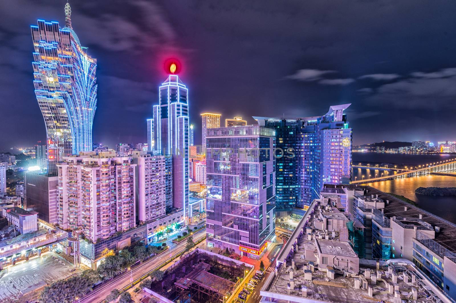 Macau night skyline, China by jovannig