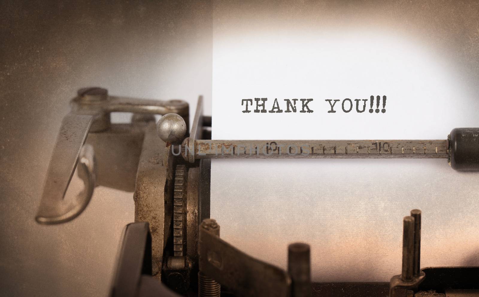 Vintage inscription made by old typewriter, thank you