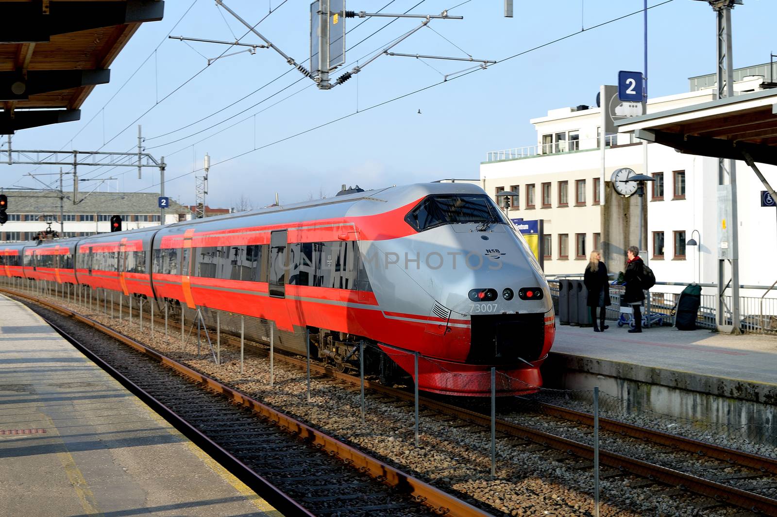 Oslo to Stavanger Train Pulling Into Sandnes Station by Whiteboxmedia