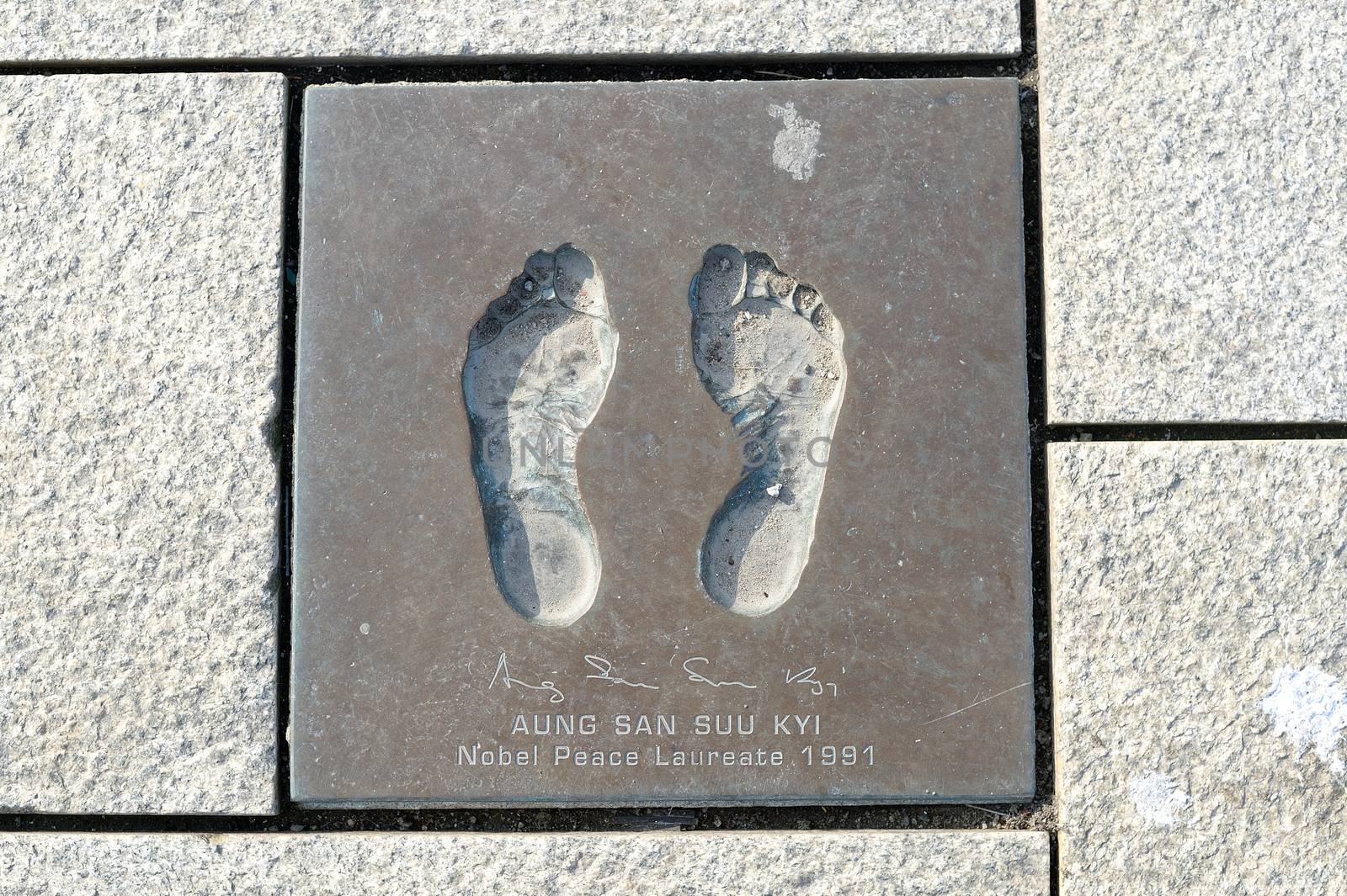 Aung San Suu Kyi Nobel Peace Laureate 1991 Memorial Stone Stavanger City Centre Norway