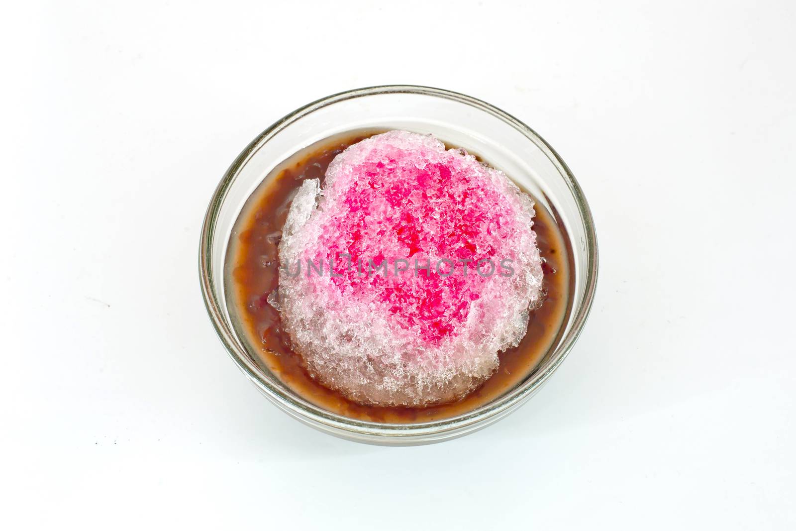 Traditional Japanese Dessert , A Bowl of Red Bean Sweet with red ice set isolated on a white background