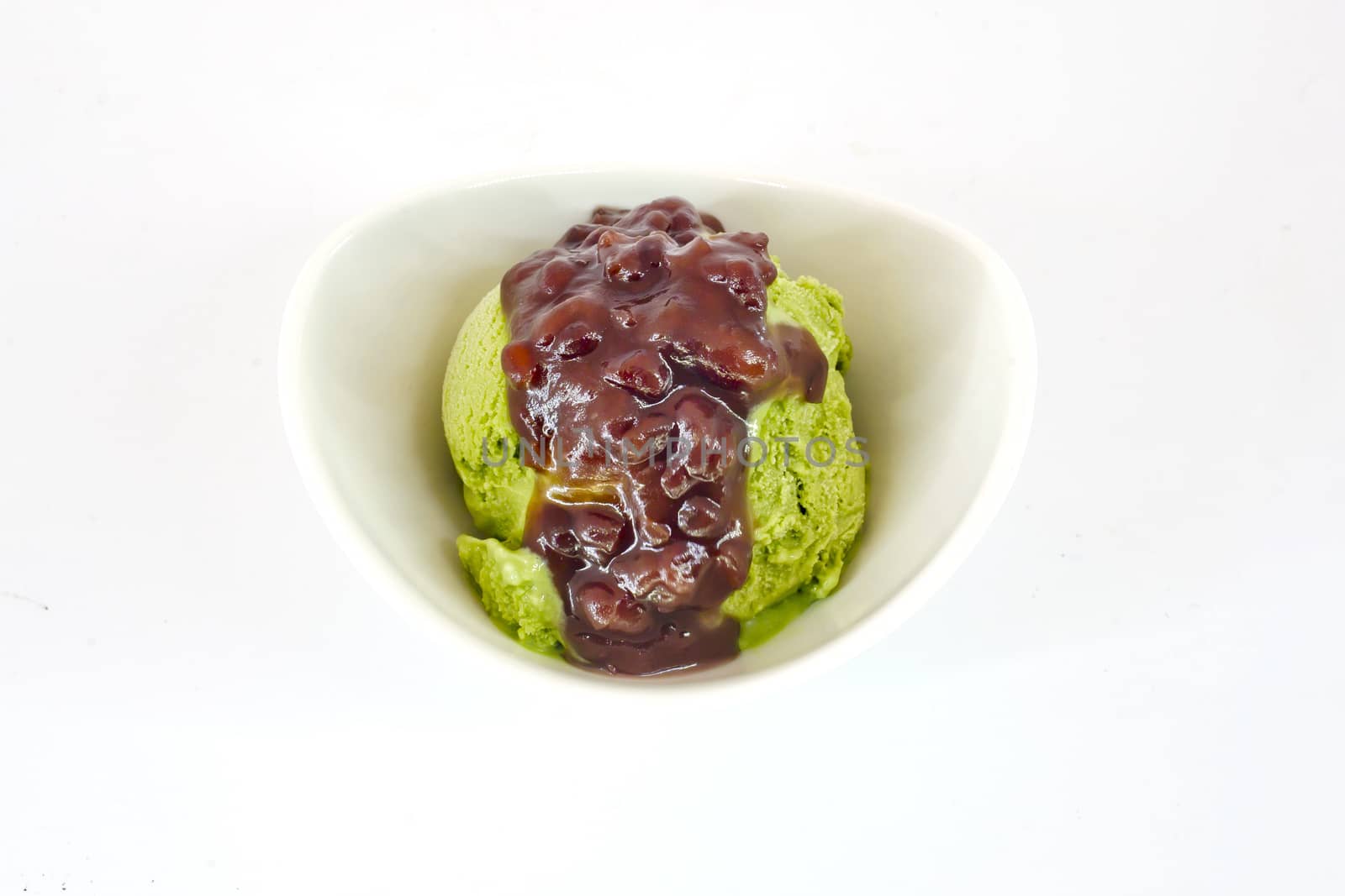 Japanese Macha ice-cream with red bean sauce