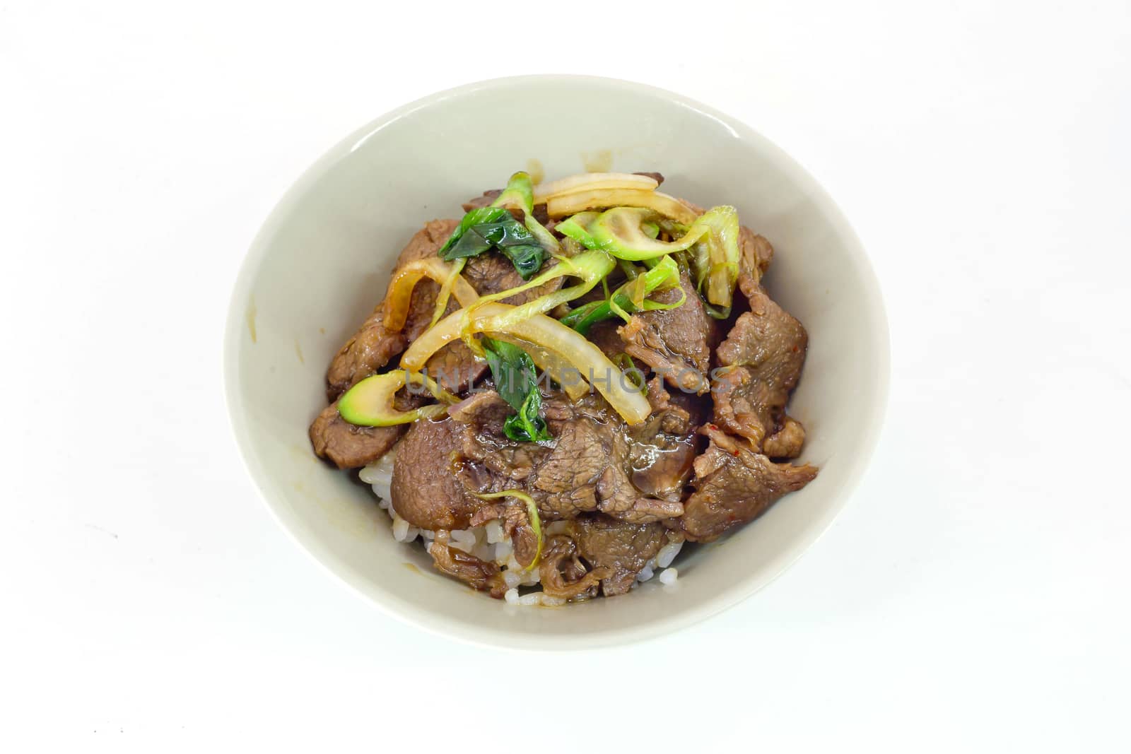gyudon : japanese food with beef and rice isolate on white background