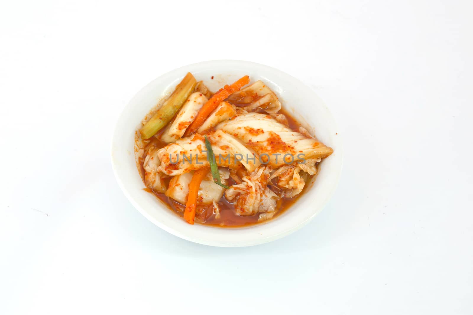 close-up kimuchi on white dish isolate on white background