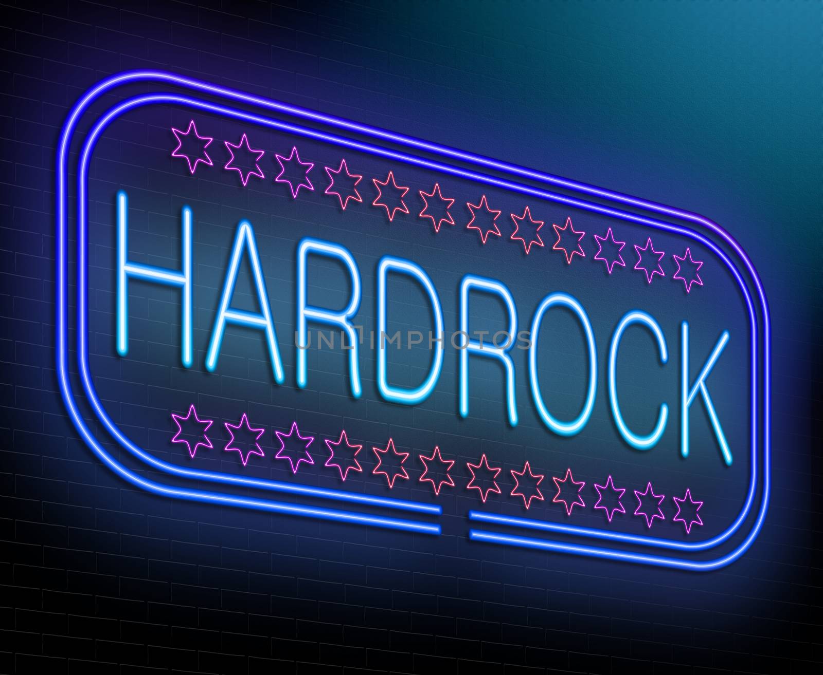 Illustration depicting an illuminated neon sign with a hard rock concept.