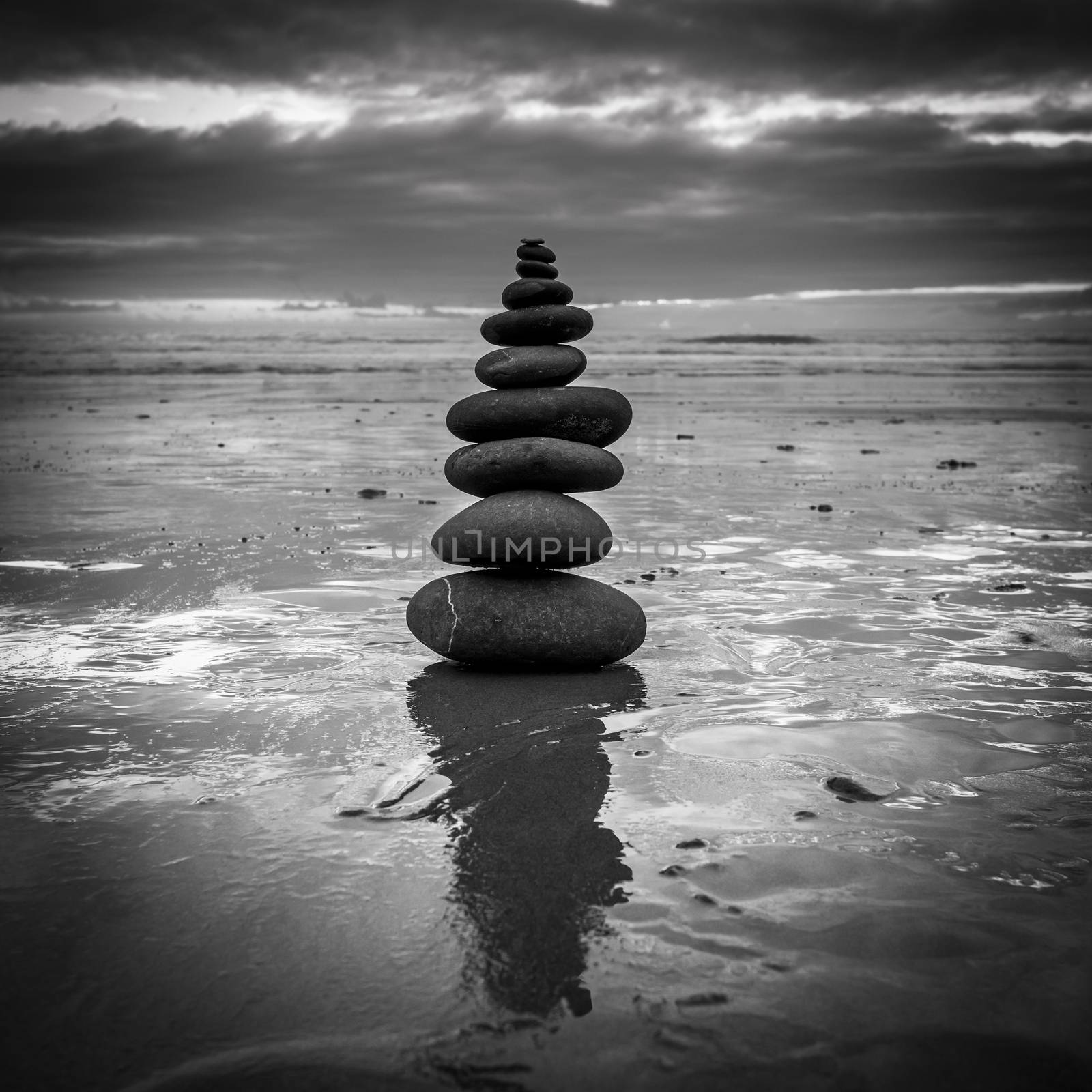 Zen balanced stones stack close up