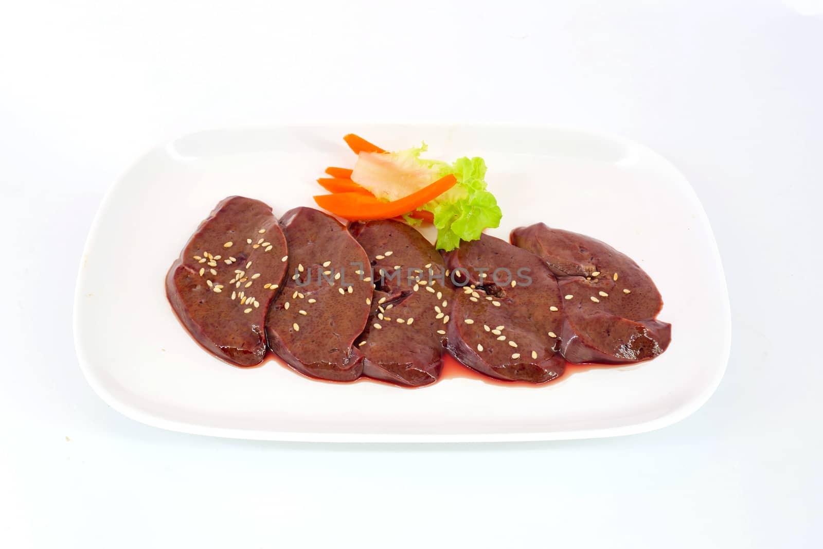 Fresh raw veal liver slices
