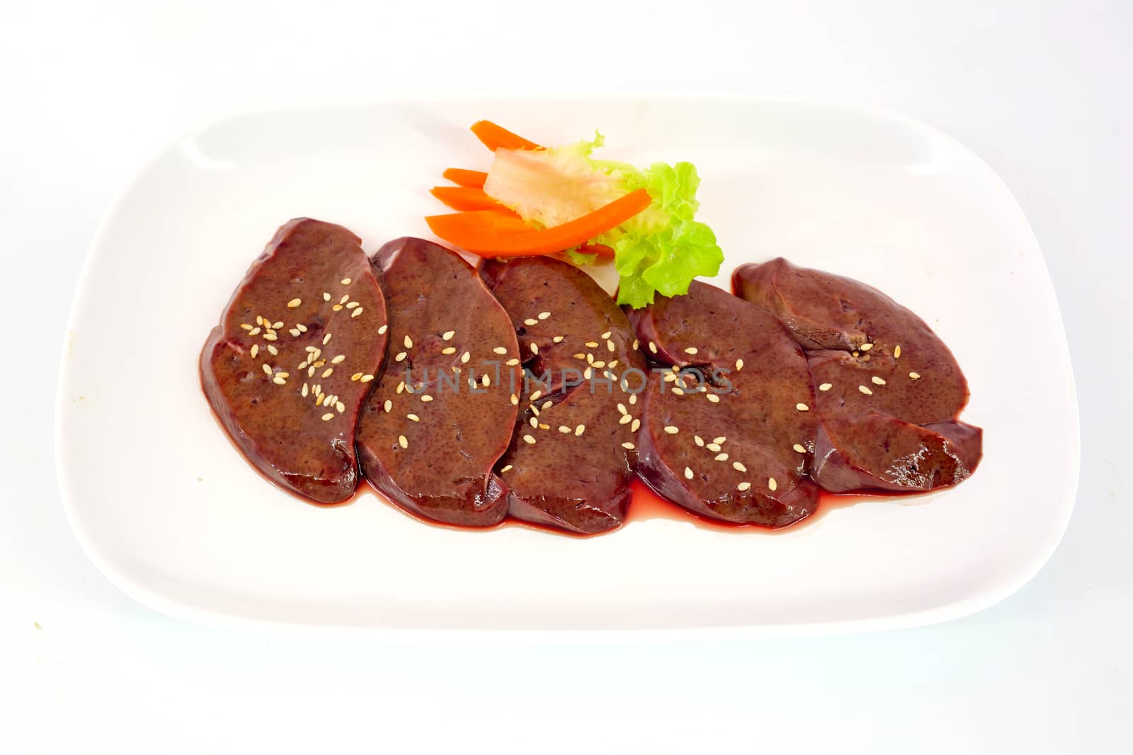 Fresh raw veal liver slices