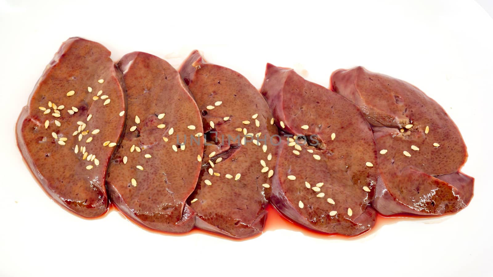 Fresh raw veal liver slices