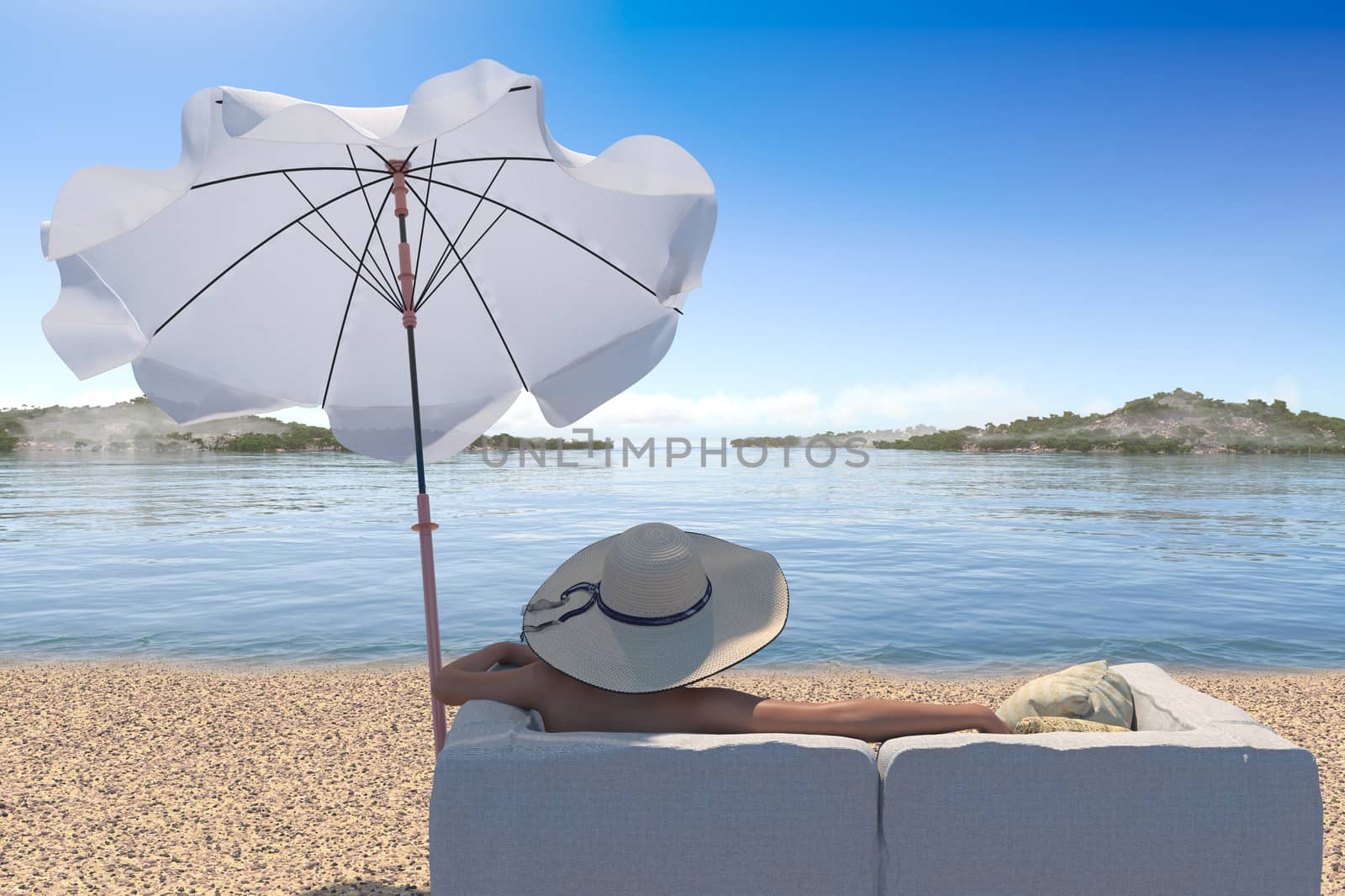 vacation concept background with interior elements and young woman by denisgo