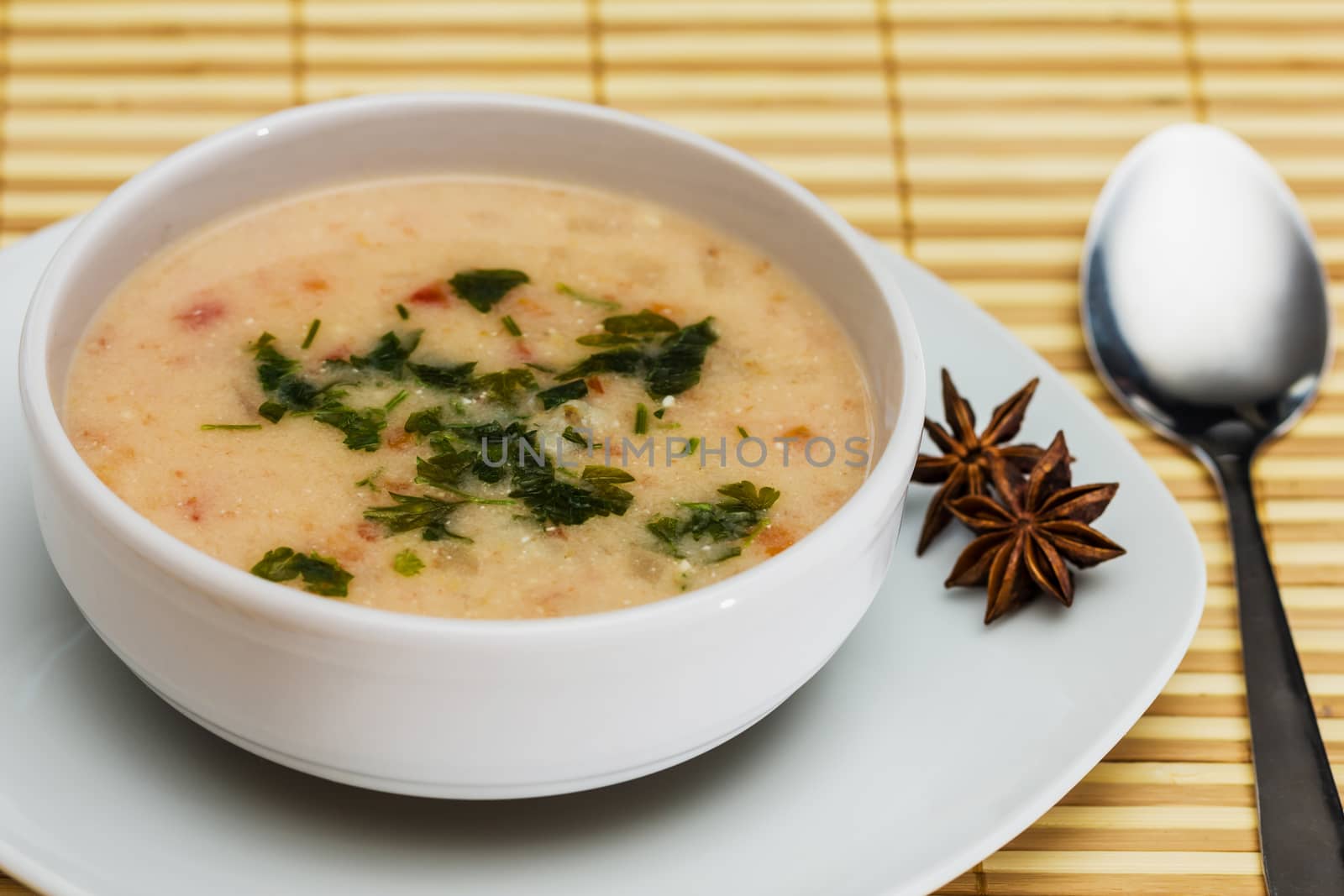 Vegetable soup with meatballs and potato