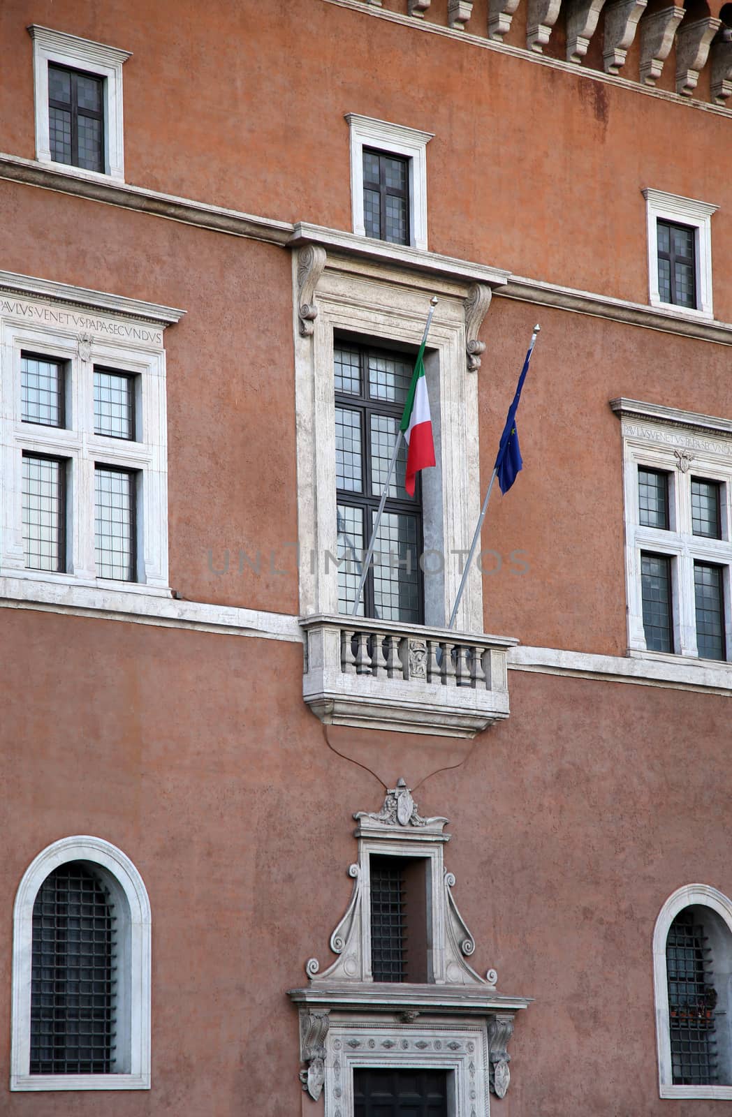 Piazza venezia in Rome, Italy, building balcony where it speak D by vladacanon