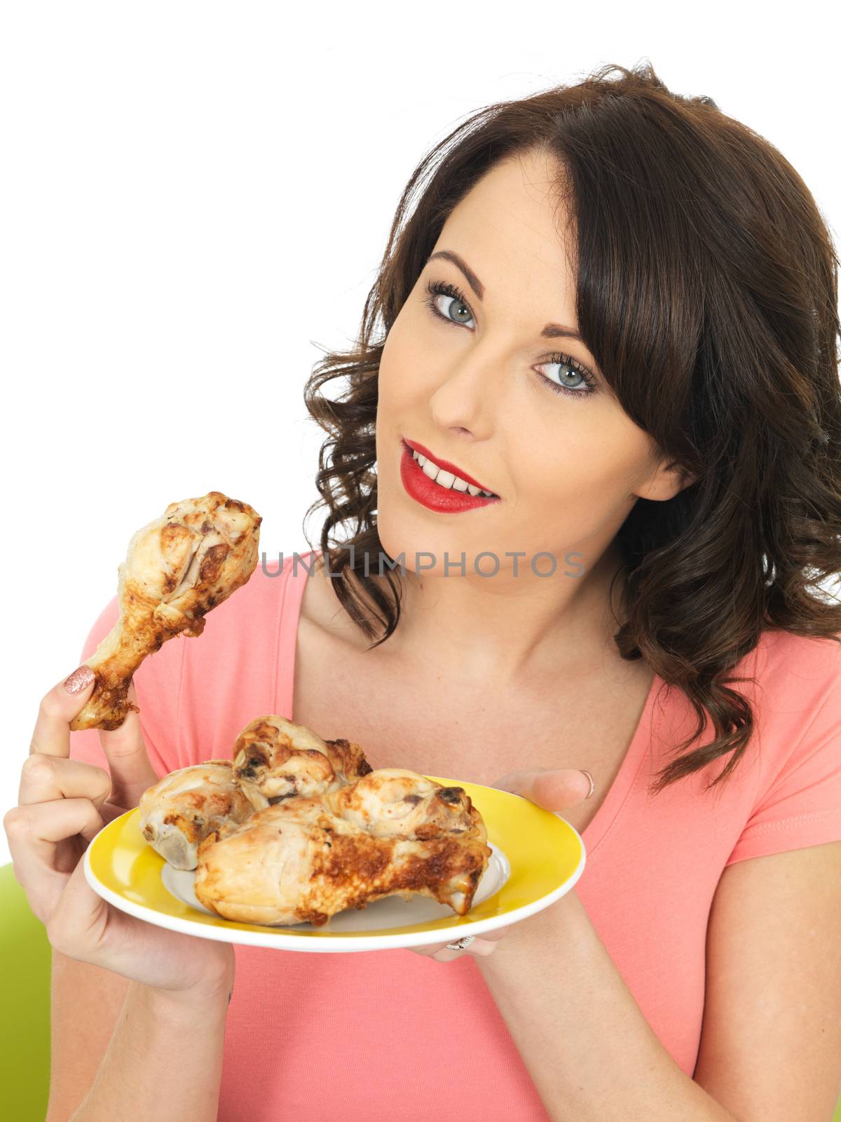 Young Healthy Woman Eating Cold Cooked Chicken Legs