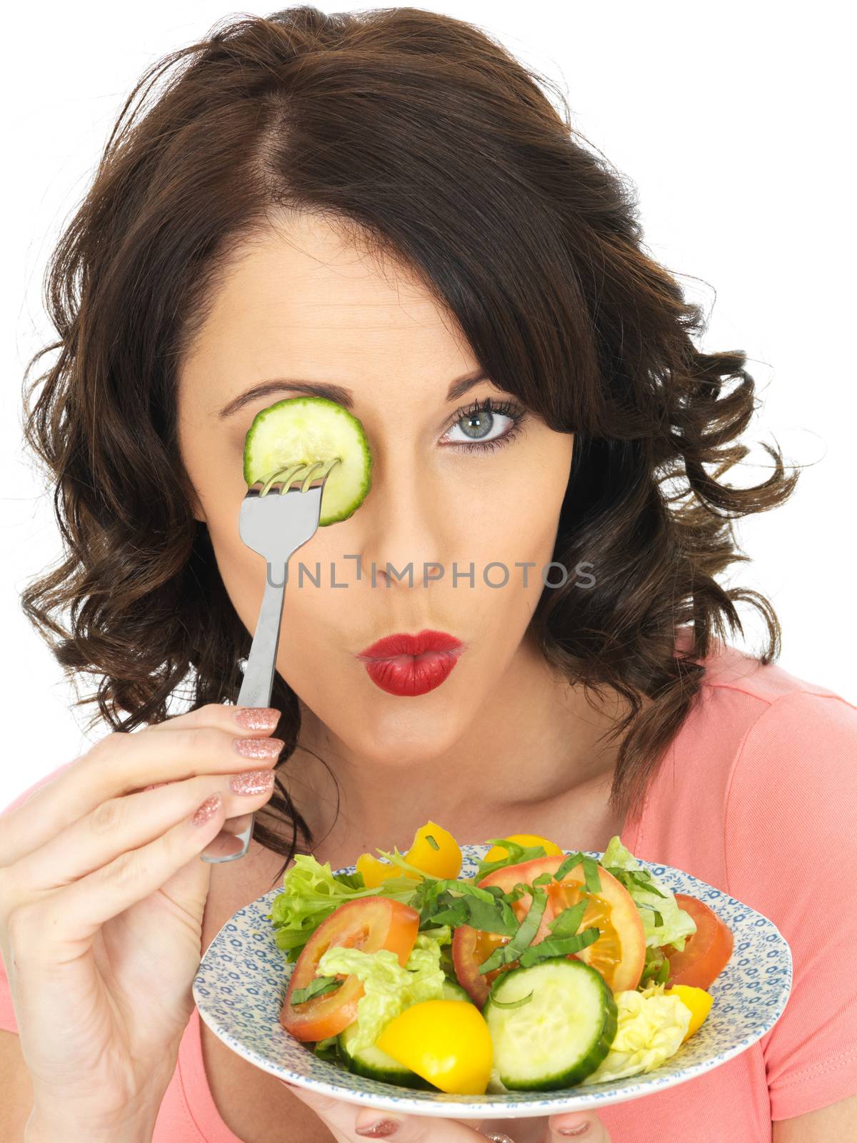 Young Attractive Woman Eating a Healthy Mixed Salad