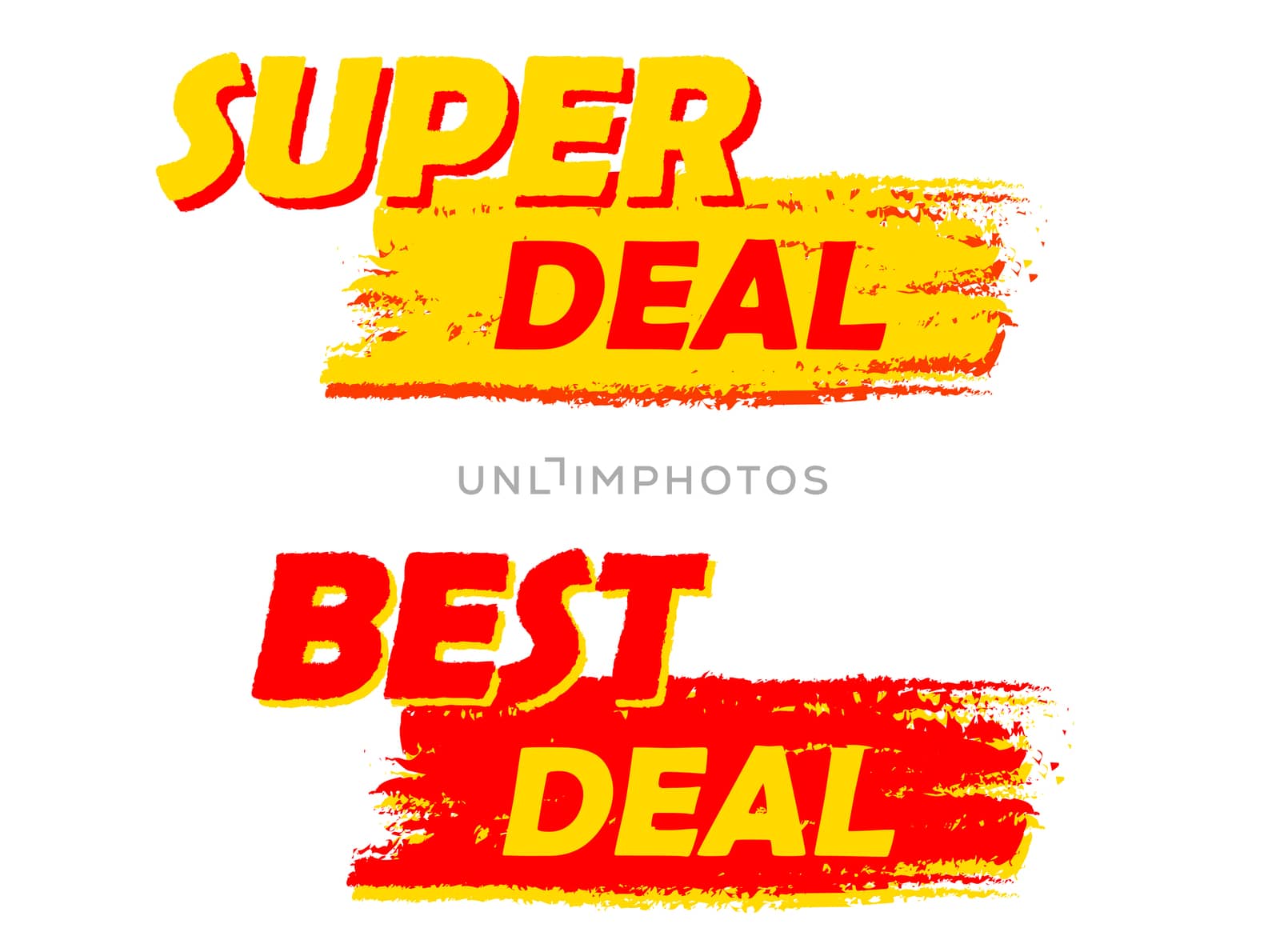 super and best deal, yellow and red drawn labels by marinini