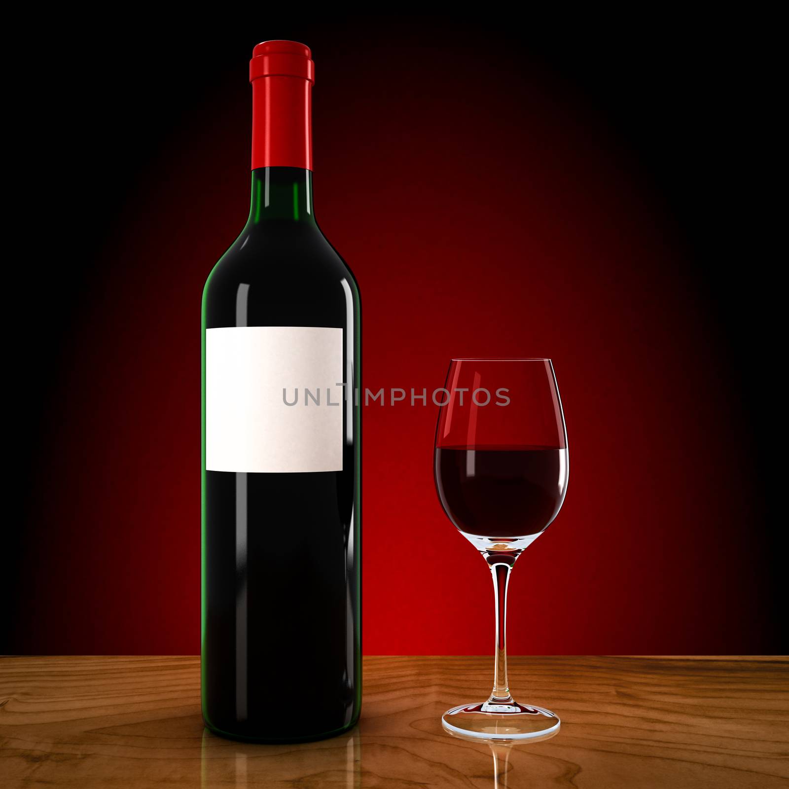 wine bottle and wineglass by Lupen