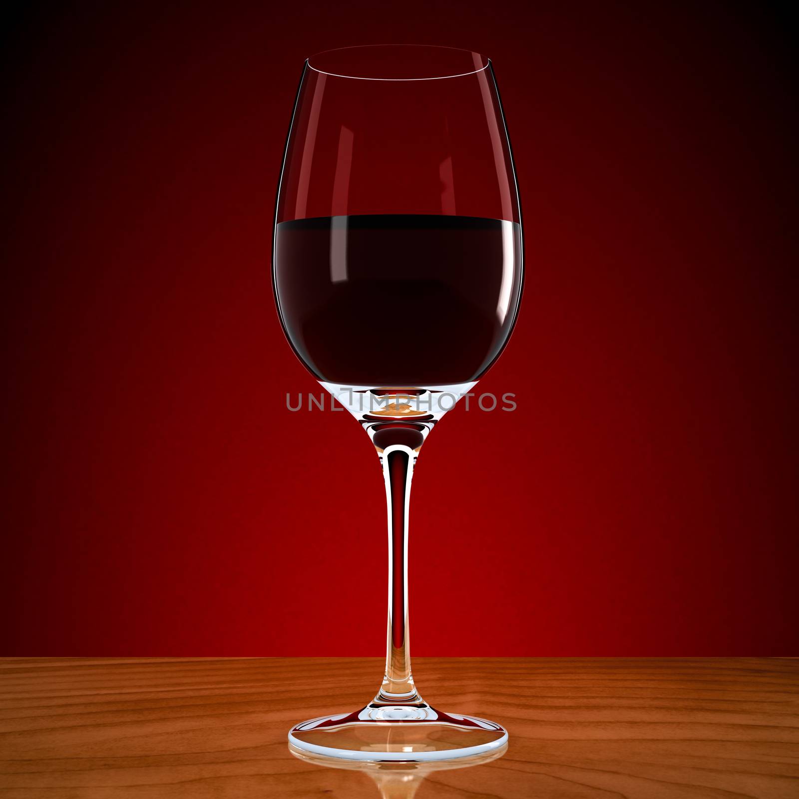 wineglass with wine on a red background
