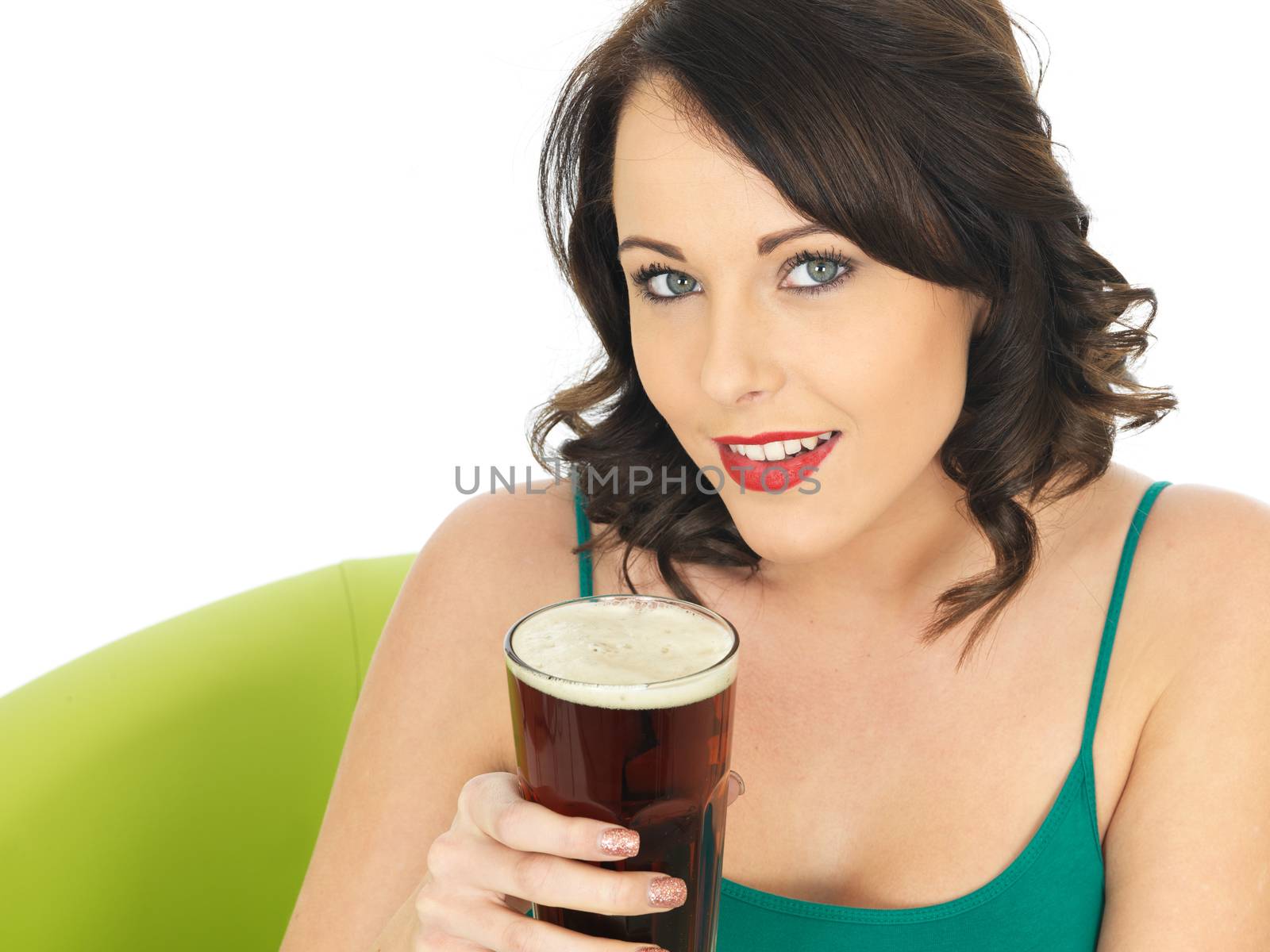Attractive Relaxed Young Woman Drinking Beer