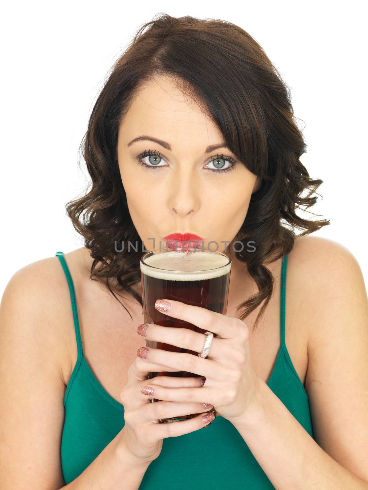 Attractive Relaxed Young Woman Drinking Beer