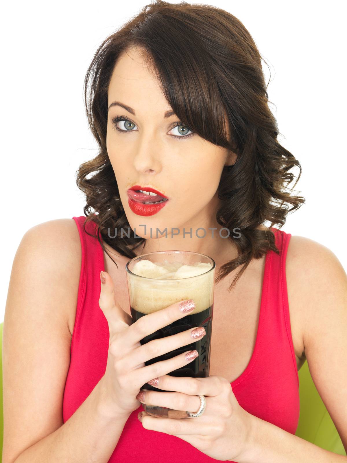 Attractive Relaxed Young Woman Drinking Beer