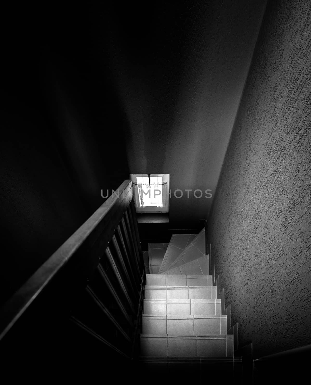 Modern staircase black and white background photo