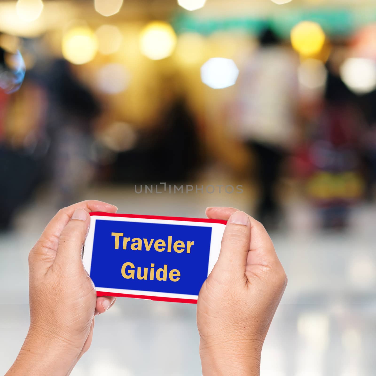 hand hold mobile search for traveler guide 